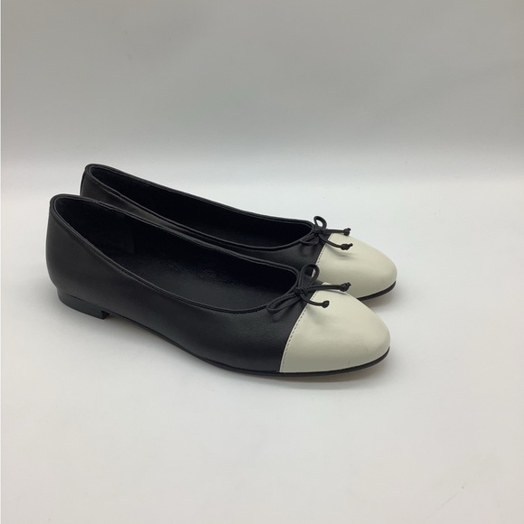 Quince Italian Leather Cap-Toe Ballet Flats Black & White | Sz 7 | New With Box - Picture 4 of 11